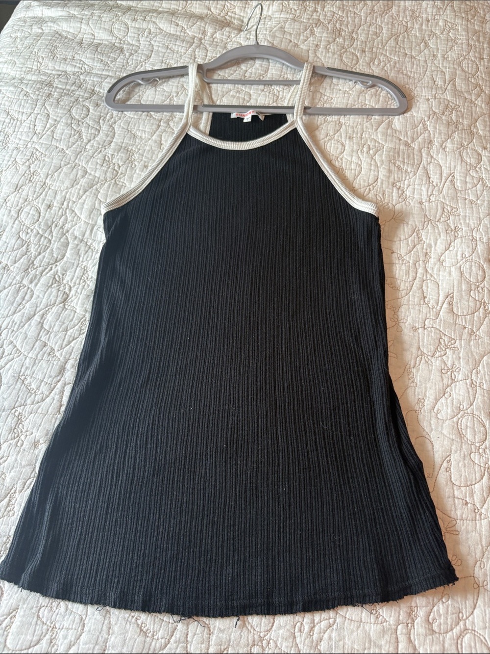 Sundry Black Ribbed Halter Tank with Cream Trim